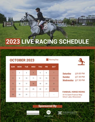 Free  Template: Poster del calendario delle corse del cavallo verde