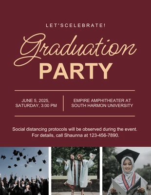Free  Template: Flyer minimalista granate para fiesta de graduación