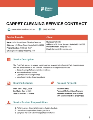 Free  Template: Plantilla de contrato de limpieza de alfombras