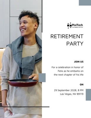 Free  Template: Convite elegante preto e azul para festa de aposentadoria