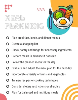 Free  Template: White Modern Playful Illustration Daily Meal Plane Checklist