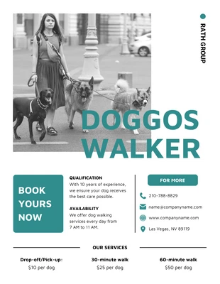 Free  Template: Minimalist Teal and Black Dog Walker Flyer