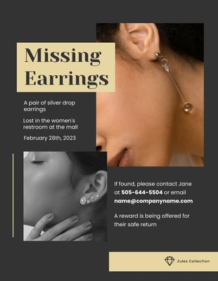 Free  Template: Schwarzes, elegantes Poster mit fehlenden Ohrringen