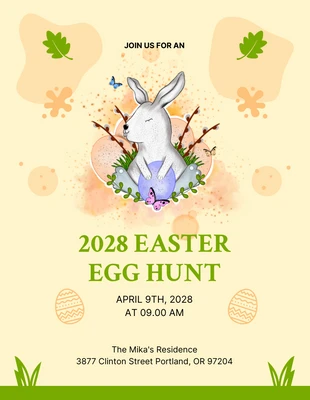 Free  Template: Invitación a la caza del huevo de Pascua con ilustración linda juguetona de color amarillo claro