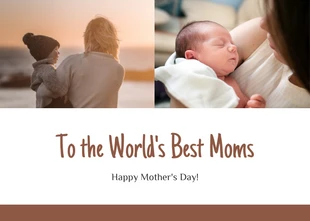 Free  Template: White And Brown Simple Photo Collage Happy Mother's Day Postcard