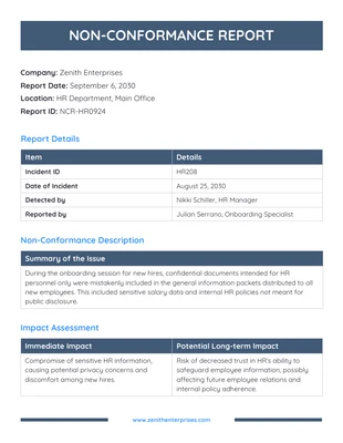 Free  Template: Modèle de rapport de non-conformité