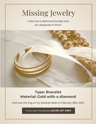 Free  Template: Cream Minimalist Missing Bracelet Poster