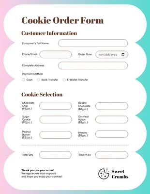 Free interactive Template: Vorlage für ein Keksbestellformular