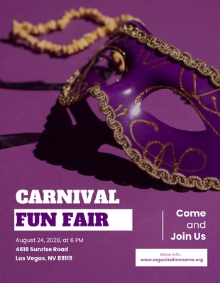 Free  Template: Modelo de pôster de feira de diversões de carnaval roxo
