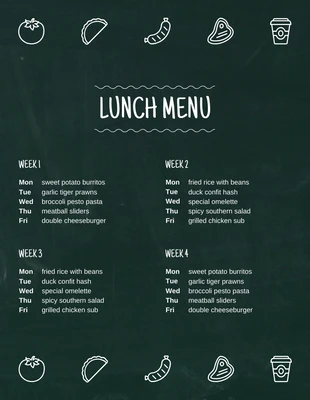 Free  Template: Menu du déjeuner de l'école Blackboard