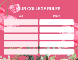 Free  Template: Pink Modern Floral Watercolor Our College Rules Schedule Template (Modelo de calendário de regras da faculdade)