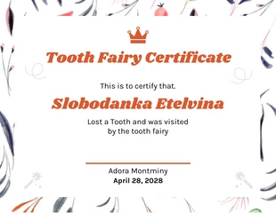 Free  Template: Certificado de fada do dente branco abstrato padrão moderno