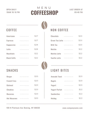 Free  Template: White Minimalist Coffee Shop Menu