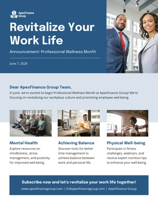 business  Template: Boletim informativo por e-mail Revitalize o bem-estar dos funcionários