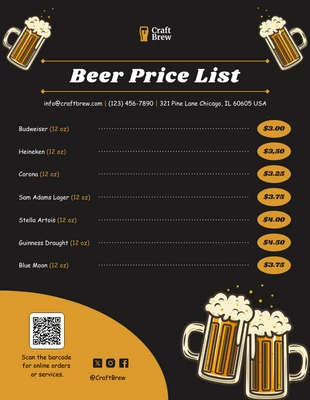 Free interactive Template: Plantilla de lista de precios de cerveza.