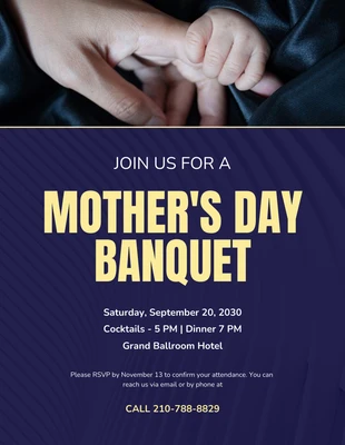 Free  Template: Convite Azul Escuro para Banquete do Dia das Mães