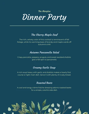 premium  Template: Blue And Yellow Simple Dinner Party Menu