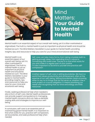 Free  Template: Tosca Green Your Guide to Mental Health Newsletter