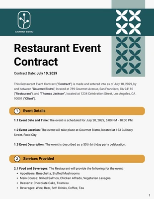business  Template: Restaurant Event Contract Template