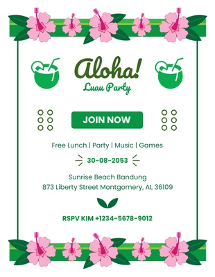 Free  Template: White And Green Modern Bold Illustration Luau Party Invitation