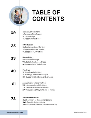 premium  Template: Table des matières du livre de rapport minimaliste
