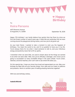 Free  Template: Soft Pink Birthday Greeting Letterhead