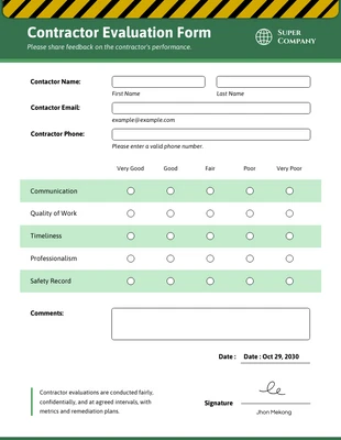 premium  Template: Formulários Simples de Avaliação Verde