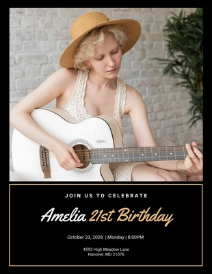 Free  Template: Invitación de cumpleaños número 21 con collage de fotos simple negro