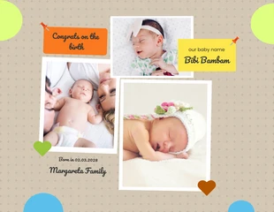 Free  Template: light brown three photo baby born collage