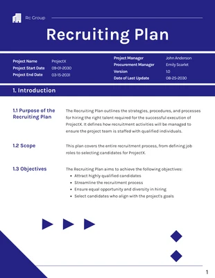 Free  Template: Plan de reclutamiento minimalista, limpio, simple, blanco y azul