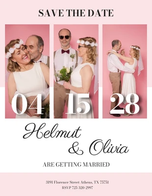 Free  Template: Invitación a foto de boda blanca y rosa