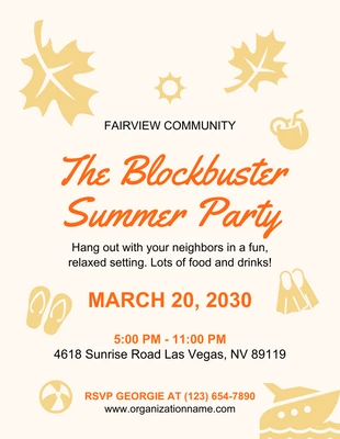 Free  Template: Crema Ilustración minimalista Blockbuster Summer Party Flyer