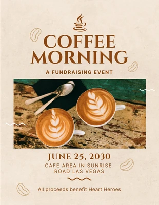 Free  Template: ملصق جمع التبرعات للقهوة باللون البيج الكلاسيكي