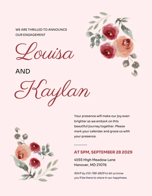 Free  Template: Red And Pink Floral Engagement Party Invitation