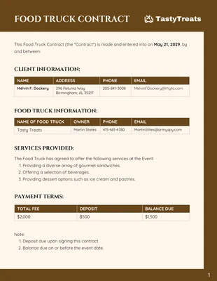 Free  Template: Food Truck Contract Template