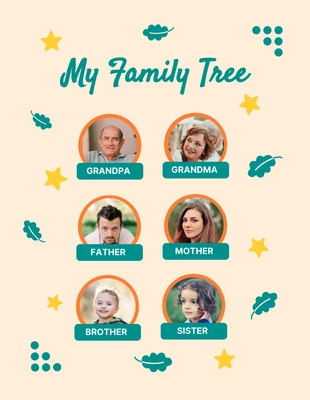 Free  Template: ملصق شجرة عائلتي باللونين الأصفر والأخضر الكلاسيكي المرح