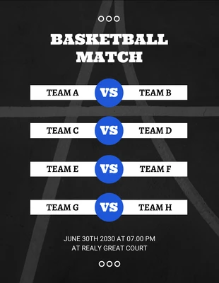 Free  Template: Textura simple negra Plantilla de calendario de partidos de baloncesto