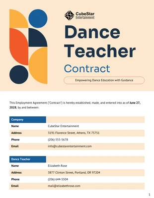 premium  Template: Modèle de contrat de professeur de danse