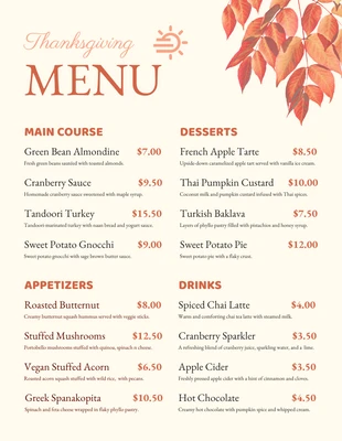 business  Template: Beige And Brown Modern Classic Thanksgiving Menu
