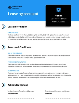 Blue Single Page Lease Agreement