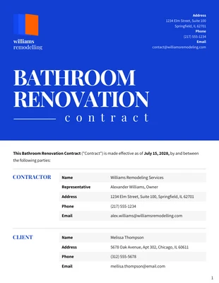 Free  Template: Bathroom Renovation Contract Template