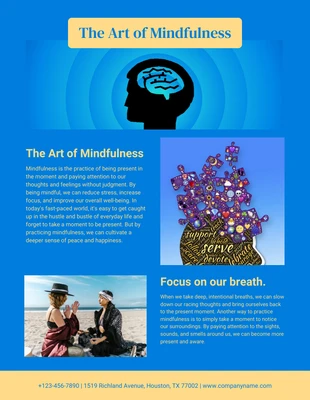 Free  Template: Azul e amarelo Minimalista Mindfulness Criativo Boletim informativo por e-mail