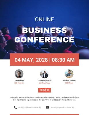 Free  Template: Conferência de negócios simples em azul e vermelho
