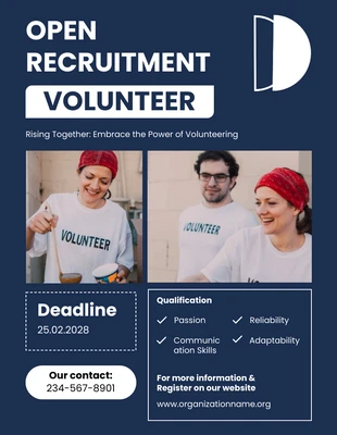 Free  Template: Marineblaue und weiße einfache, minimalistische Plakate für die offene Rekrutierung von Freiwilligen
