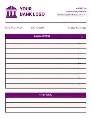 Free  Template: Liste de contrôle de la banque de travail professionnelle moderne, blanche et violette