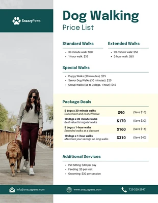 Free  Template: Plantilla de lista de precios para paseos de perros.