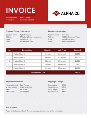 business  Template: Red and Gray Modern Commercial Invoice