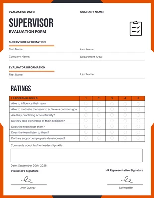 business  Template: Formularios simples de evaluación de supervisor naranja y negro