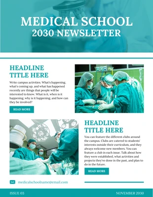 Free  Template: Boletim informativo por e-mail da moderna escola de medicina em branco e verde