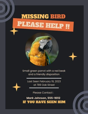 Free  Template: Deep Black Orange Missing Pet